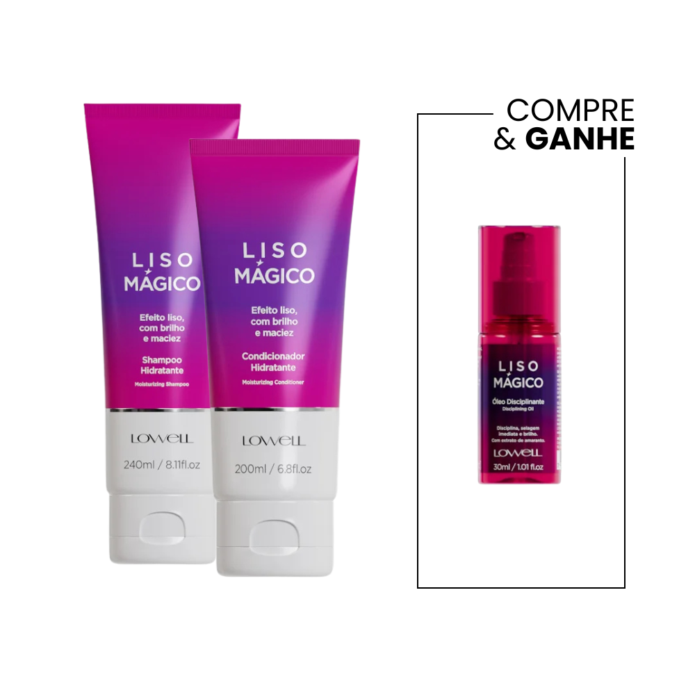 Kit Lowell Liso Mágico - Shampoo, Condicionador e Óleo