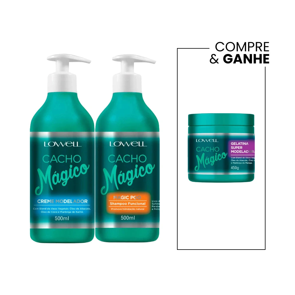Kit Lowell Cacho Mágico - Shampoo, Creme e Gelatina