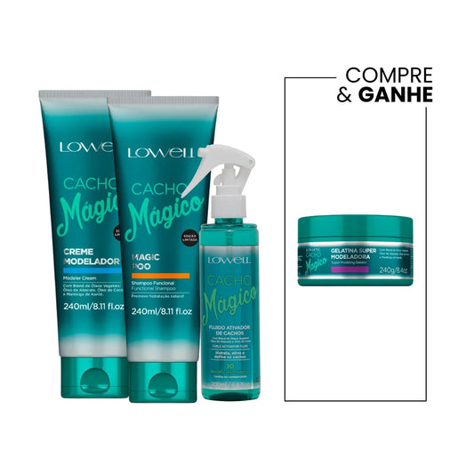 Kit Lowell Cacho Mágico - Shampoo, Creme, Ativador e Gelatina