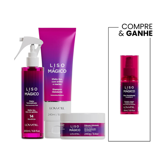 Kit Lowell Liso Mágico - Shampoo, Fluído, Máscara e Óleo