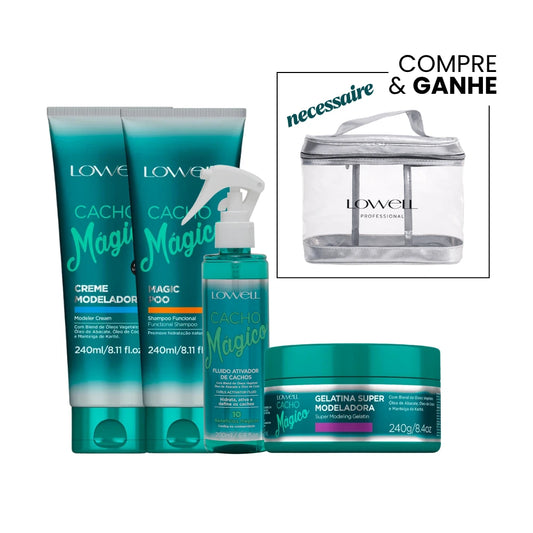 Kit Lowell Cacho Mágico - Shampoo, Creme, Ativador e Gelatina
