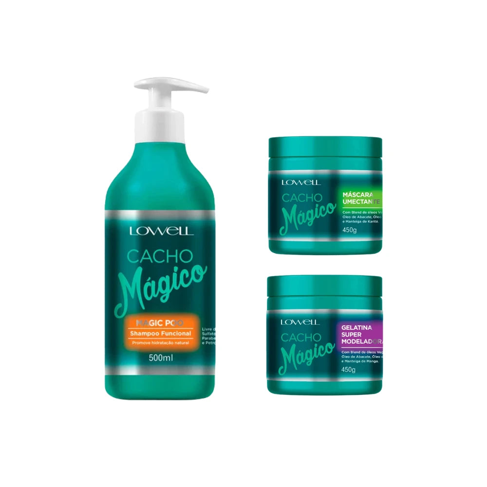 Kit Lowell Cacho Mágico - Shampoo 500ml, Gelatina 450g e Máscara 450g