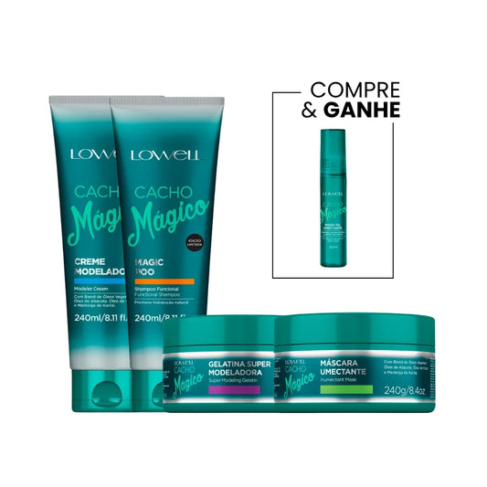 Kit Lowell Cacho Mágico - Shampoo, Cream, Mask, Gelatin, and Oil